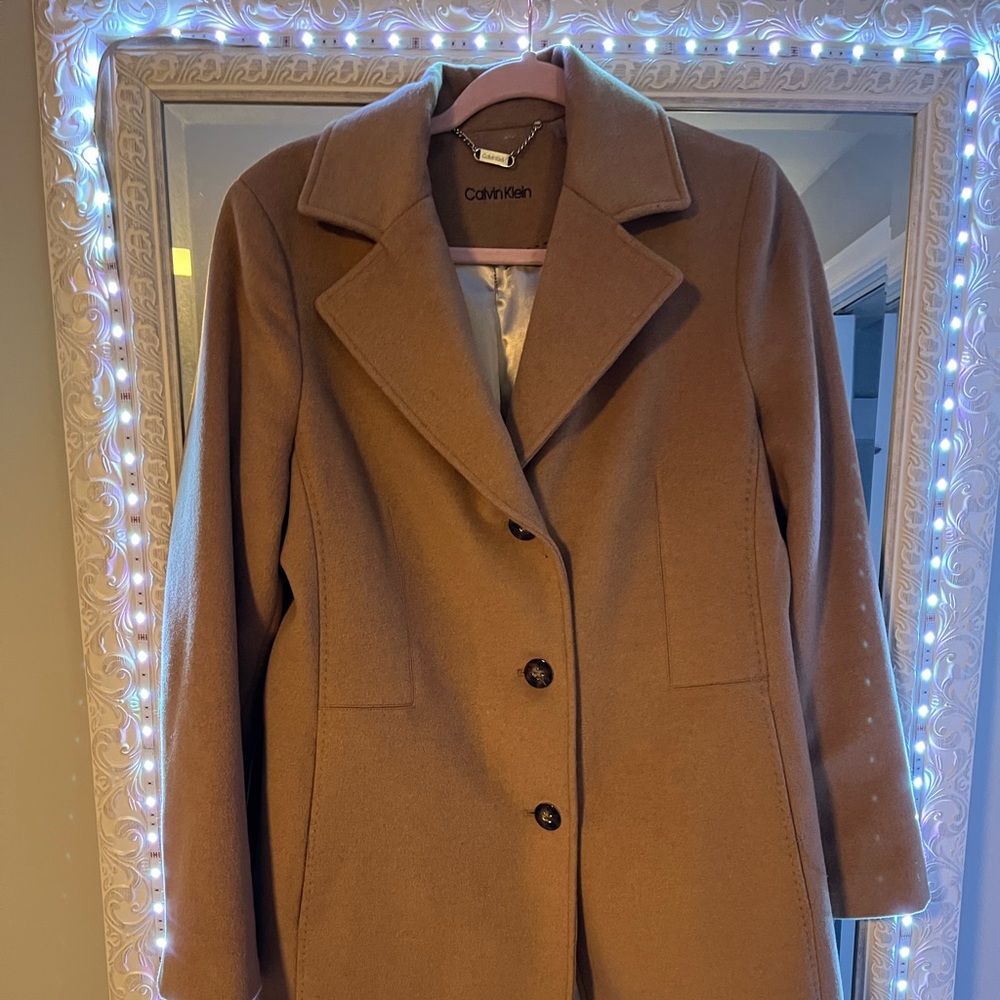 Tan Calvin Klein peacoat